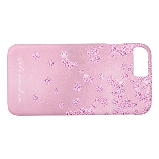 Monogram  Girly Pink Diamond Bling Confetti Case-Mate iPhone Case (Achterkant (Horizontaal))
