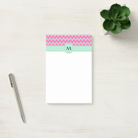 Monogram Girly Pink en Green Zigzag Pattern Post-it® Notes (Kantoor)