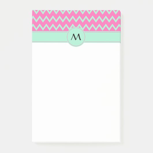Monogram Girly Pink en Green Zigzag Pattern Post-it® Notes (Voorkant)