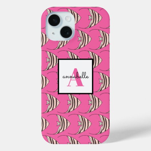 Monogram Girly Pink Fish Pattern Persoonlijk Case-Mate iPhone Case (Achterkant)