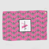 Monogram Girly Pink Fish Pattern Persoonlijk Golfhanddoek (Horizontaal)