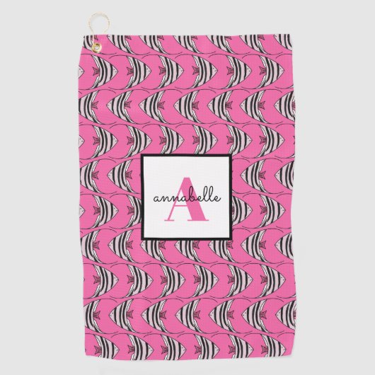 Monogram Girly Pink Fish Pattern Persoonlijk Golfhanddoek (Voorkant)
