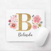 Monogram Girly Pink Floral Muismat (Met muis)