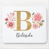 Monogram Girly Pink Floral Muismat (Voorkant)