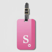Monogram Girly Pink Heart Simple Modern Chic Bagagelabel (Voorkant (verticaal))