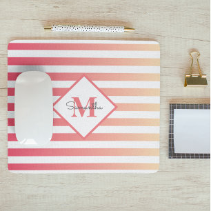 Monogram Girly Pink Peach Ombre Stripes Muismat