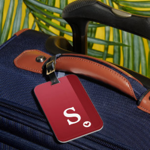 Monogram Girly Red Heart Simple Modern Chic Bagagelabel