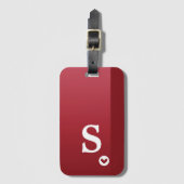 Monogram Girly Red Heart Simple Modern Chic Bagagelabel (Voorkant (verticaal))