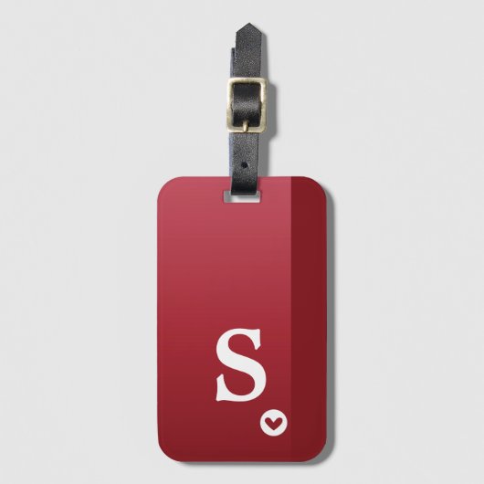 Monogram Girly Red Heart Simple Modern Chic Bagagelabel (Voorkant (verticaal))