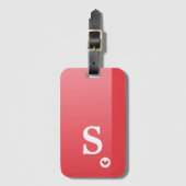 Monogram Girly Red Heart Simple Modern Chic Bagagelabel (Voorkant (verticaal))