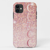 Monogram Girly Roos Gold Glitter Case-Mate iPhone Case (Achterkant)