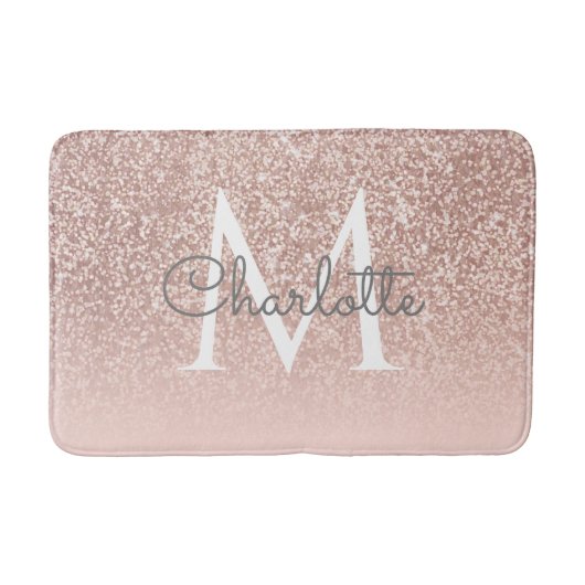 Monogram Girly Roos Gouden Glitter Blush Roze Badmat (Voorkant)