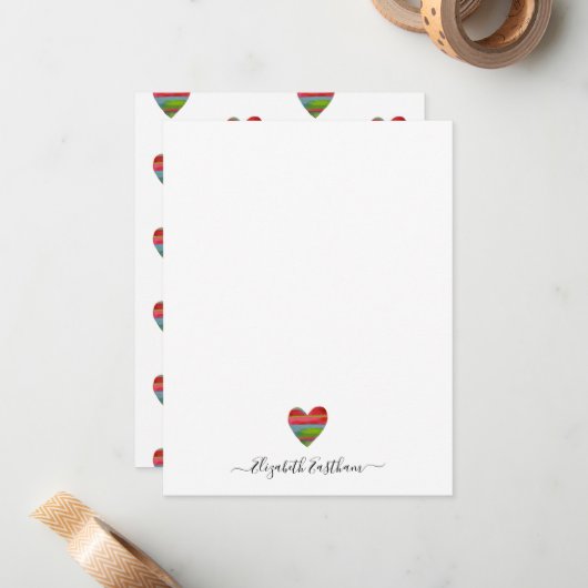 Monogram Girly Script Simple Heart Note Kaart Notitiekaartje (Voorkant / Achterkant in situ)