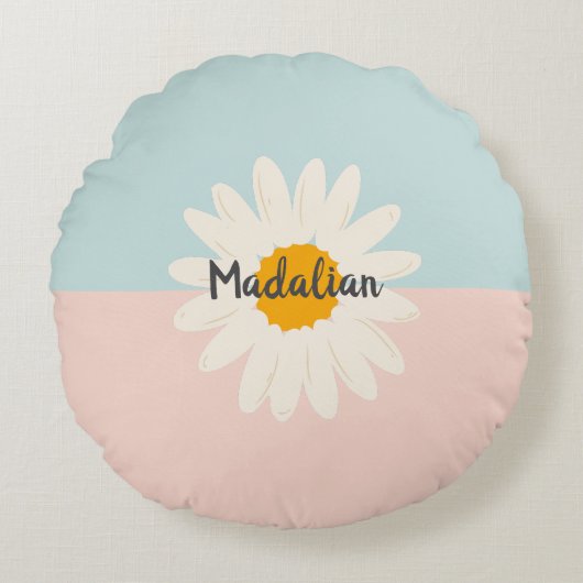 Monogram girly twee tinten kleurenblok Roze Blauw Rond Kussen (Voorkant)