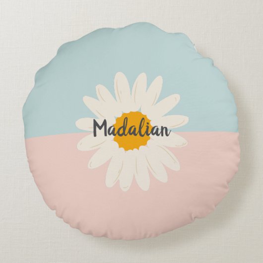 Monogram girly twee tinten kleurenblok Roze Blauw Rond Kussen (Achterkant)