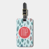 Monogram Girly Whimsical Leaves Pattern Bagagelabel (Voorkant verticaal)