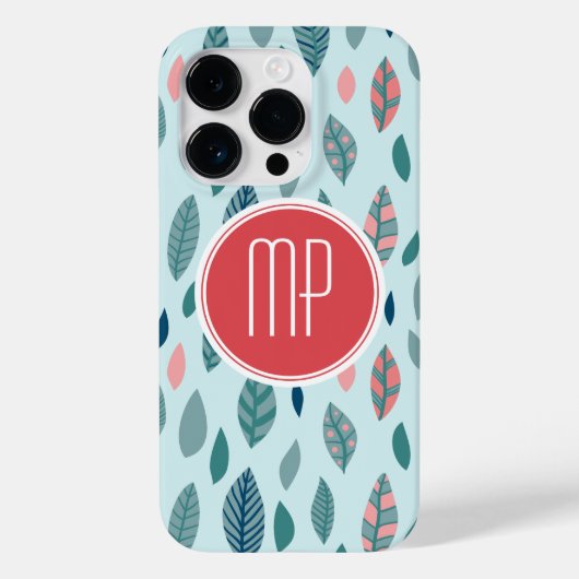 Monogram Girly Whimsical Leaves Pattern Case-Mate iPhone Case (Achterkant)