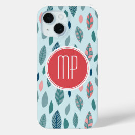 Monogram Girly Whimsical Leaves Pattern iPhone 15 Case