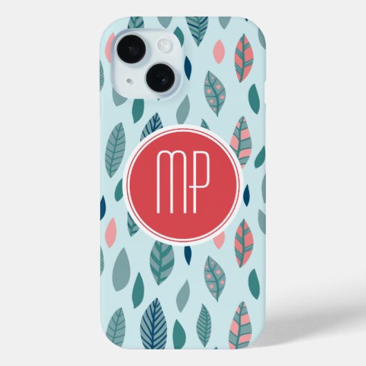 Monogram Girly Whimsical Leaves Pattern Case-Mate iPhone Case (Achterkant)