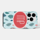 Monogram Girly Whimsical Leaves Pattern iPhone Hoesje (Achterkant horizontaal)