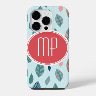 Monogram Girly Whimsical Leaves Pattern iPhone 14 Pro Hoesje