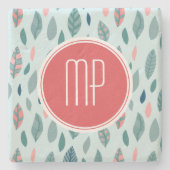 Monogram Girly Whimsical Leaves Pattern Stenen Onderzetter (Voorkant)