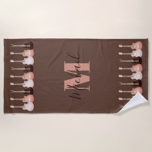 Monogram gitaarpatroon roestbruin strandlaken (Voorkant)