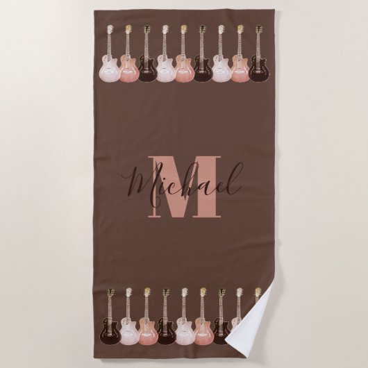 Monogram gitaarpatroon roestbruin strandlaken (Voorkant)