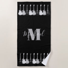 Monogram gitaarpatroon zwart en wit strandlaken