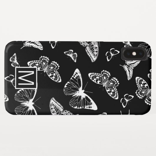 Monogram GL BW Butterflies Case-Mate iPhone Case (Achterkant (horizontaal))