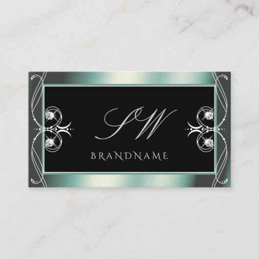 Monogram gladde zwarte en Blauwgroen Sparkle Diamo Visitekaartje (Voorkant)