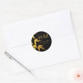 Monogram glam bamboe bladeren goudfolie | zwart ronde sticker (Envelop)