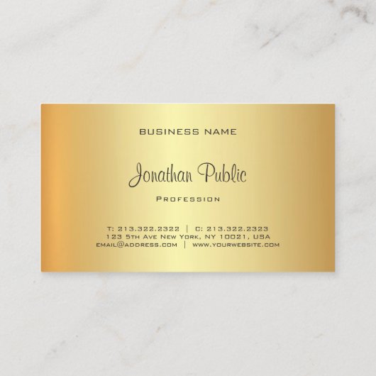 Monogram Glamour Faux Gold Professioneel Elegant Visitekaartje (Achterkant)