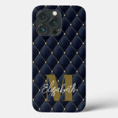 Monogram Glamoureus Gold Navy Quilted Pattern Case-Mate iPhone Case (Achterkant)