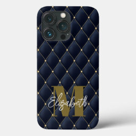 Monogram Glamoureus Gold Navy Quilted Pattern Case-Mate iPhone Case