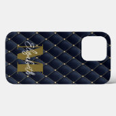 Monogram Glamoureus Gold Navy Quilted Pattern Case-Mate iPhone Case (Achterkant (horizontaal))