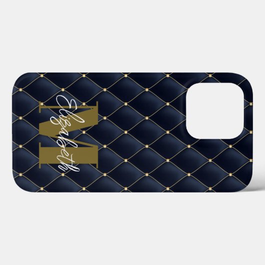 Monogram Glamoureus Gold Navy Quilted Pattern Case-Mate iPhone Case (Achterkant (horizontaal))