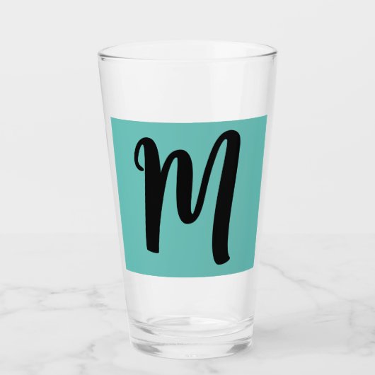 MONOGRAM GLAZEN BLAUWE TUMBLER (Voorkant)