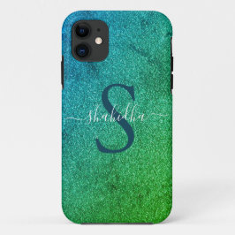 monogram glazige blauwe en groene glitter Case-Mate iPhone case