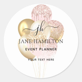 Monogram Glitter Ballonnen Ronde Sticker