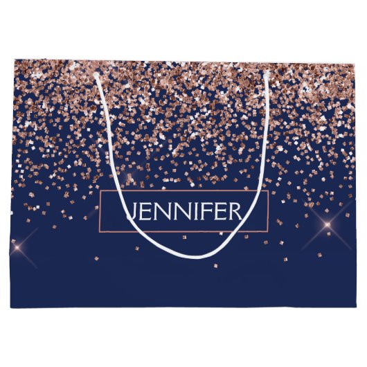 Monogram Glitter Blush Pink Rose Gold Navy Blue Groot Cadeauzakje (Achterkant)