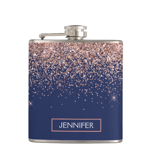 Monogram Glitter Blush Pink Rose Gold Navy Blue Heupfles (Voorkant)