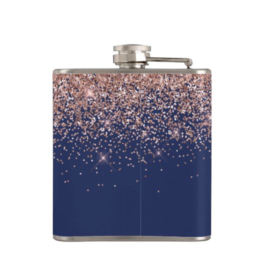 Monogram Glitter Blush Pink Rose Gold Navy Blue Heupfles (Achterkant)