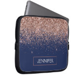 Monogram Glitter Blush Pink Rose Gold Navy Blue Laptop Sleeve (Voorkant Rechts)