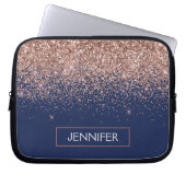 Monogram Glitter Blush Pink Rose Gold Navy Blue Laptop Sleeve (Voorkant)