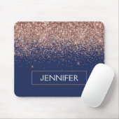 Monogram Glitter Blush Pink Rose Gold Navy Blue Muismat (Met muis)