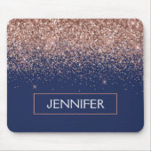 Monogram Glitter Blush Pink Rose Gold Navy Blue Muismat (Voorkant)