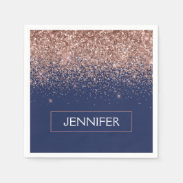 Monogram Glitter Blush Pink Rose Gold Navy Blue Servet