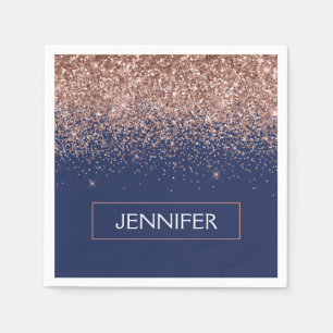 Monogram Glitter Blush Pink Rose Gold Navy Blue Servet