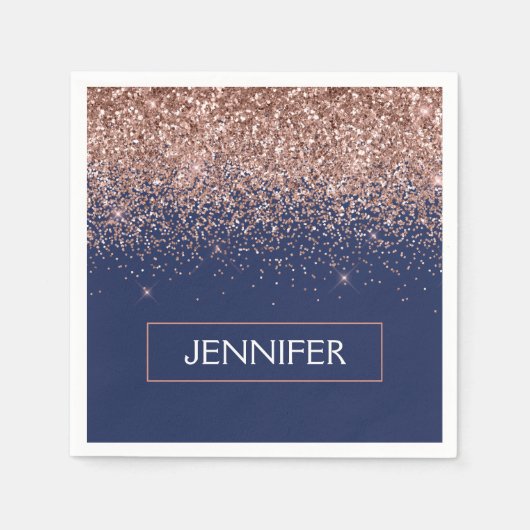 Monogram Glitter Blush Pink Rose Gold Navy Blue Servet (Voorkant)